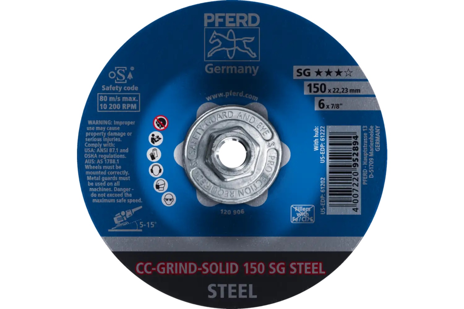 Picture of Pferd Grinding disc, CC-Grind®-Solid, 6 x 5/8-11", SG Steel, Ceramic